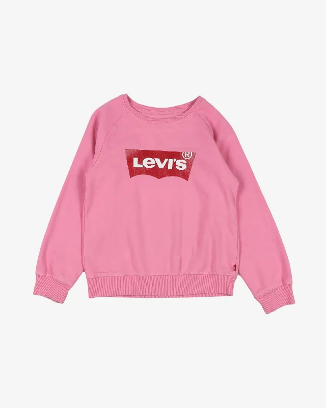 Levis pink red batwing logo printed sweatshirt - xs Hoodie with Strings Custom Fit Adjustable