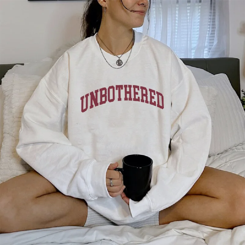 Unbothered College Women's White Sweatshirt Hoodie with Thumb Holes Functional Cozy