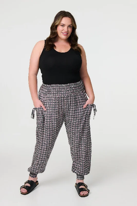Geo Print Pull On Harem Pants Formal Dress Pants