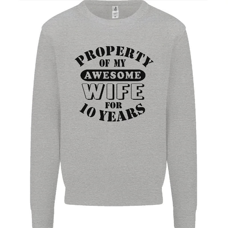 10th Wedding Anniversary 10 Year Funny Wife Mens Sweatshirt Jumper Hoodie with Back Slit Movement Comfort