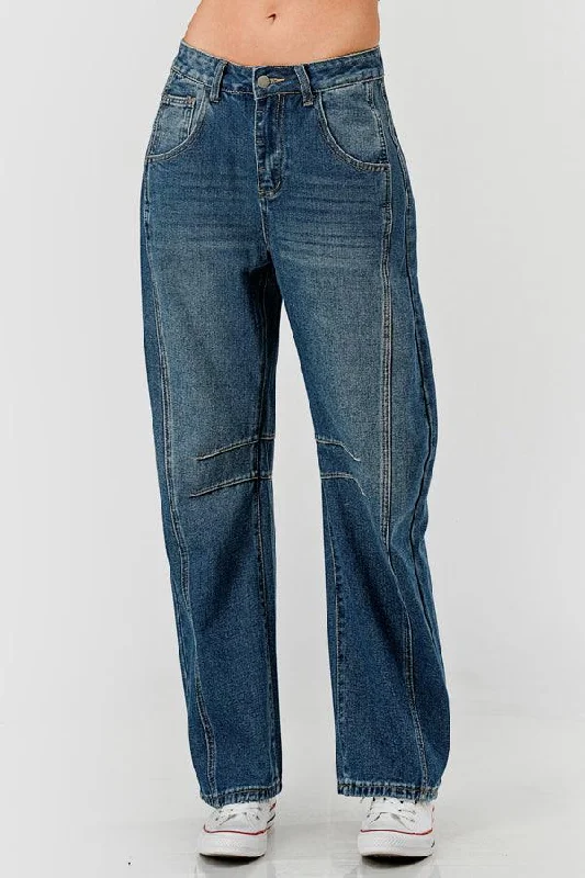 Slouchy Mid Rise Barrel Denim Pants SKP522 Trendy Tapered Pants