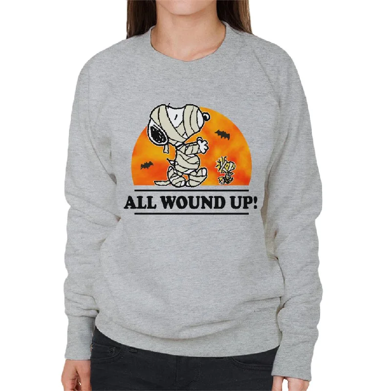 Peanuts All Wound Up Halloween Mummies Women's Sweatshirt Hoodie with V-Neck Classic Versatile