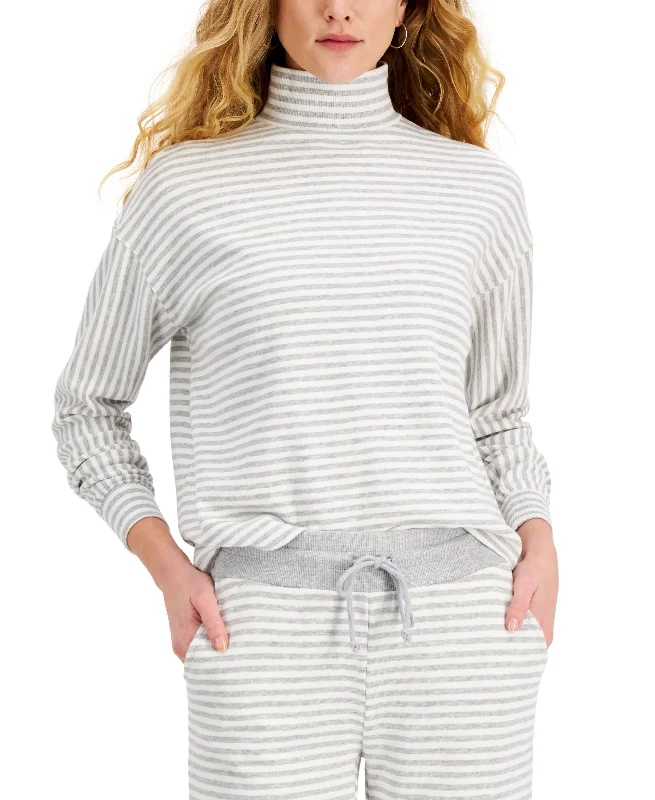 Style & Co Petite Striped Mock Neck Sweatshirt Hoodie with Pattern Geometric Abstract