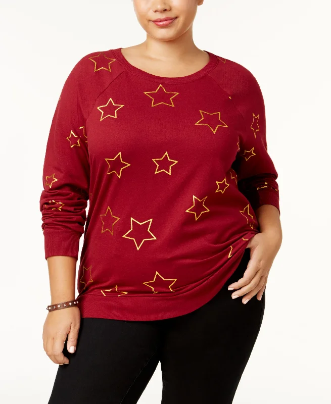 Mighty Fine Plus Size Star Print Sweatshirt Hoodie with Zipper Versatile Modern