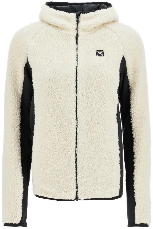 Sherpa Zip-up Sweatshirt  - White Hoodie with Batwing Sleeves Loose Dramatic