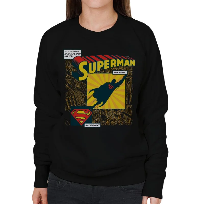 Superman Fathers Day My Hero My Father Women's Sweatshirt Hoodie with Oversized Fit Loose Comfortable