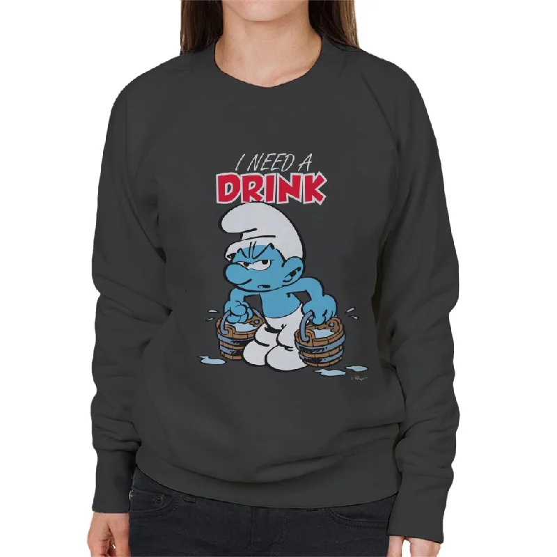 The Smurfs I Need A Drink Women's Sweatshirt Hoodie with Oversized Fit Loose Comfortable