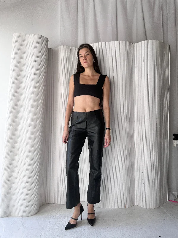 Black leather low rise pants High-Waist Jeans