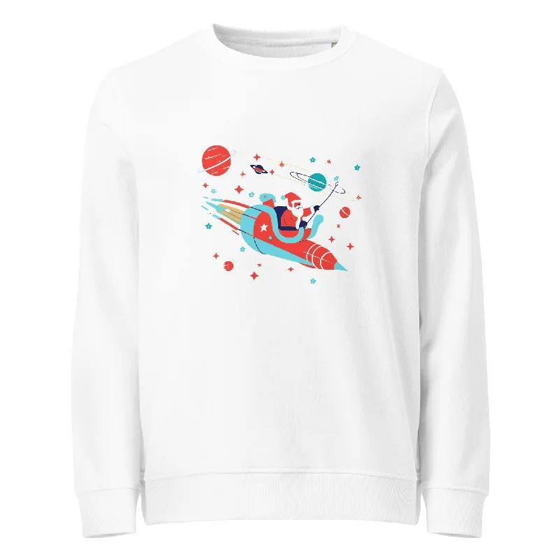 Rocket Ride to Christmas Graphic Women Organic Sweatshirt Hoodie with Half-Zip Sporty Casual