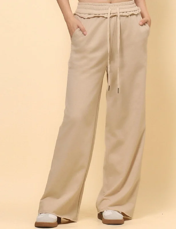 Ladies Solid Color Elastic Waist Wide Leg Casual Pants SKP4842 Lightweight Jogger Pants