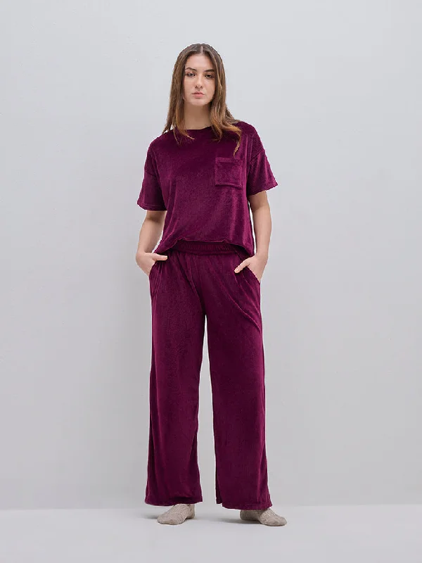 Wunderlove Purple Corduroy High-Rise Lounge Pants Slim Fit Casual Pants