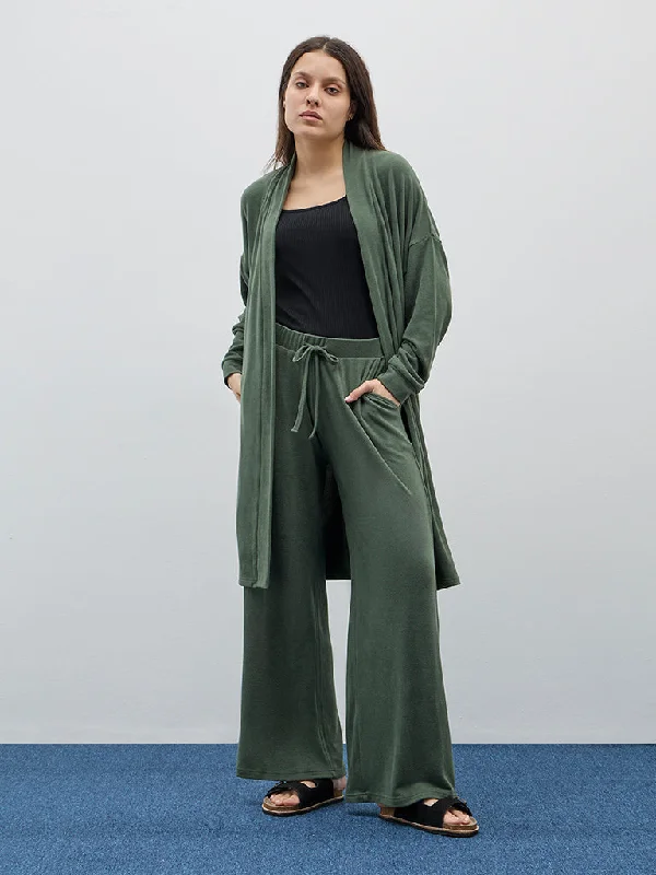 Wunderlove Olive High-Rise Lounge Pants Casual Wide Pants