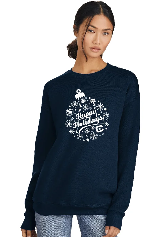 The Citadel, Happy Holidays Ornament Design, Unisex Drop Shoulder Sweatshirt Hoodie with Strings Custom Fit Adjustable