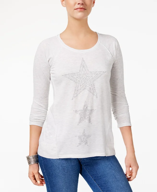 Style & Co Metallic Star Sweatshirt Hoodie with Patch Decorative Personalized