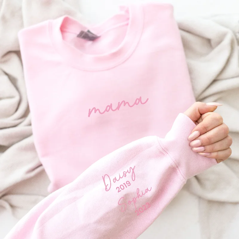 On My Sleeve Personalised Tonal Mama Sweatshirt Hoodie with Ribbed Cuffs Snug Fit Comfort