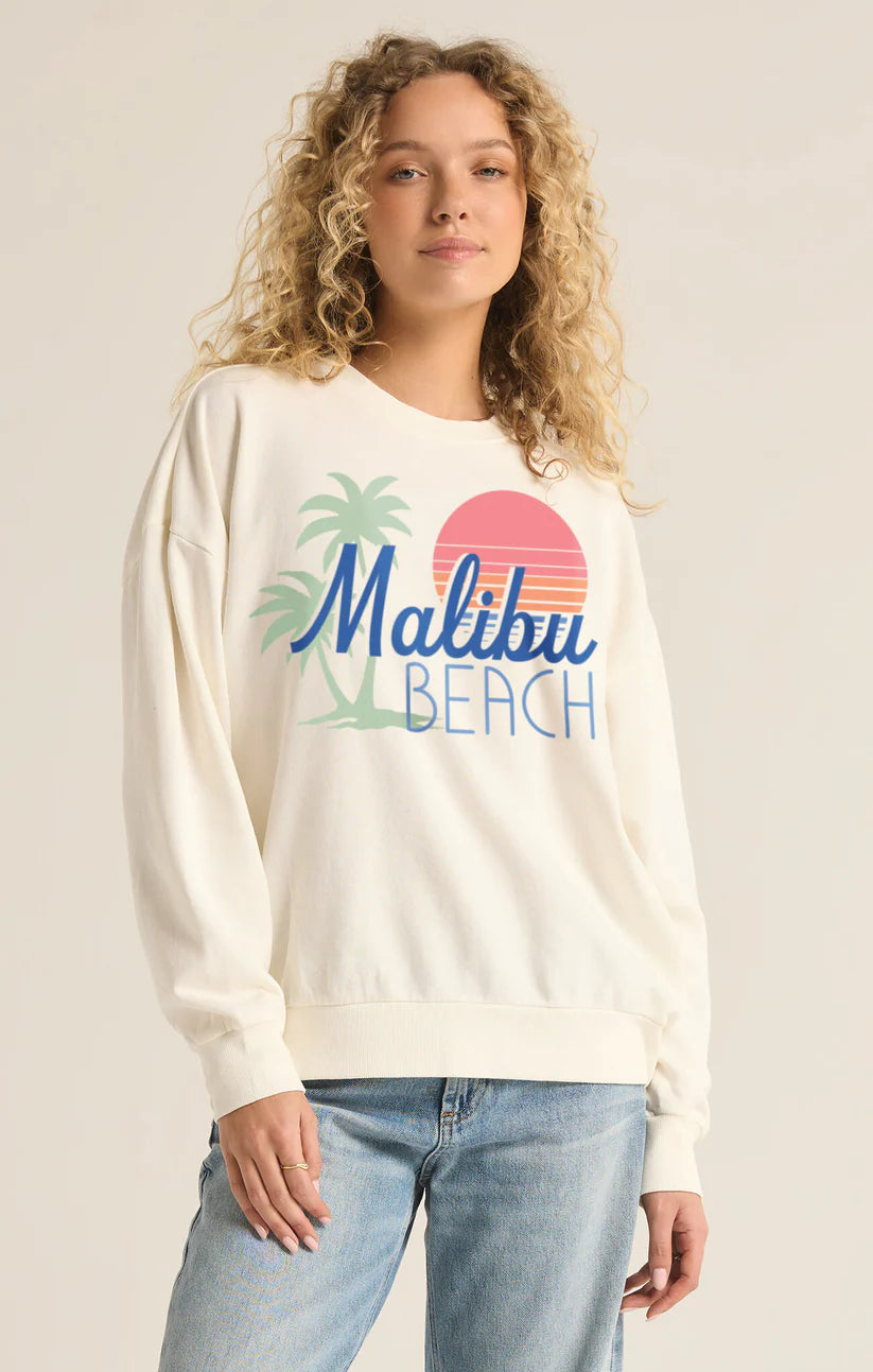 Z-Supply Malibu Sunday Sweatshirt - SEA SALT Hoodie with Elastic Cuffs Stretchable Comfortable