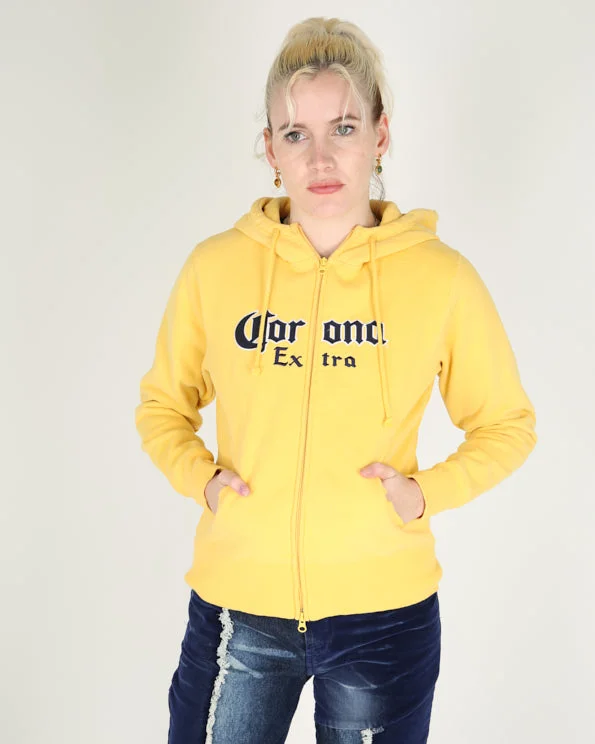 Vintage Corona Extra zip up hoodie - S Hoodie with Applique Textured Unique