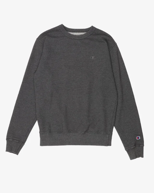 Champion Grey Plain Sweatshirt - L Hoodie with Turtle Neck Cozy Winter