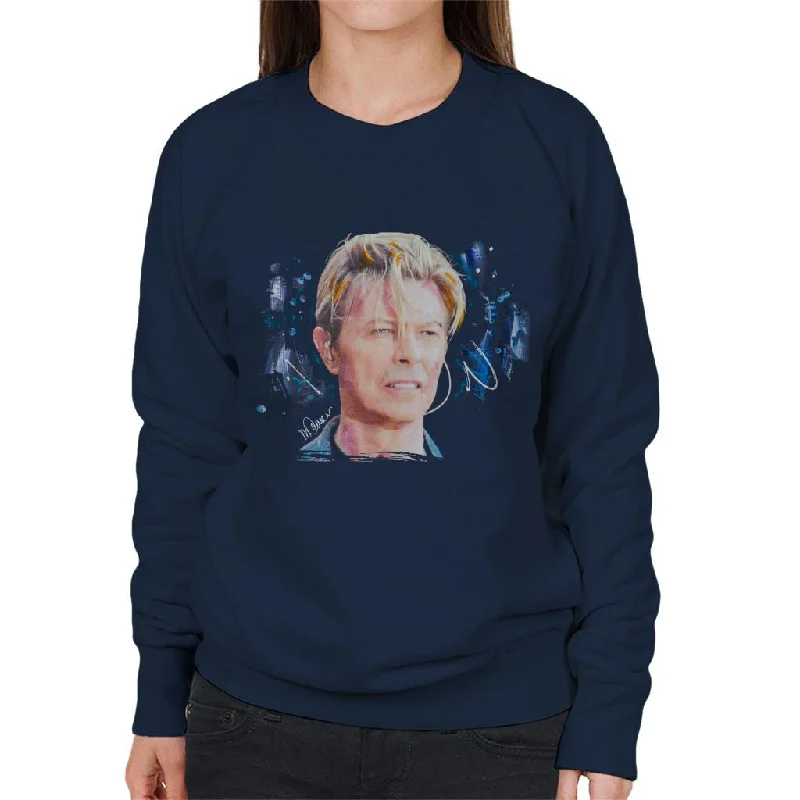 Sidney Maurer Original Portrait Of David Bowie Live Women's Sweatshirt Hoodie with Sequins Glamorous Eye-catching