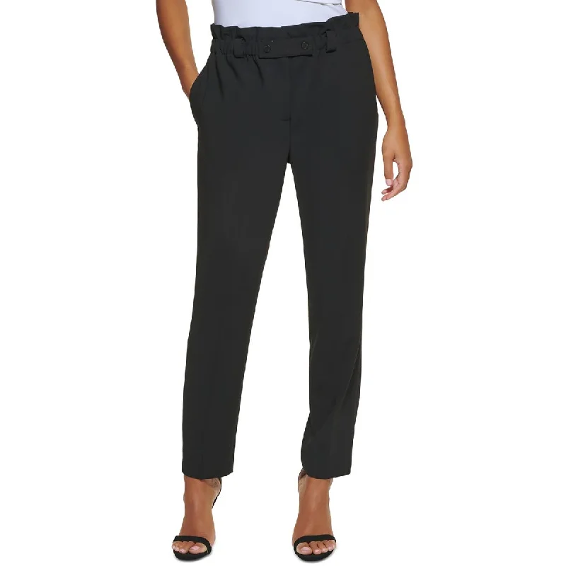 Womens High Rise Stretch Ankle Pants Fashionable Button-Up Pants