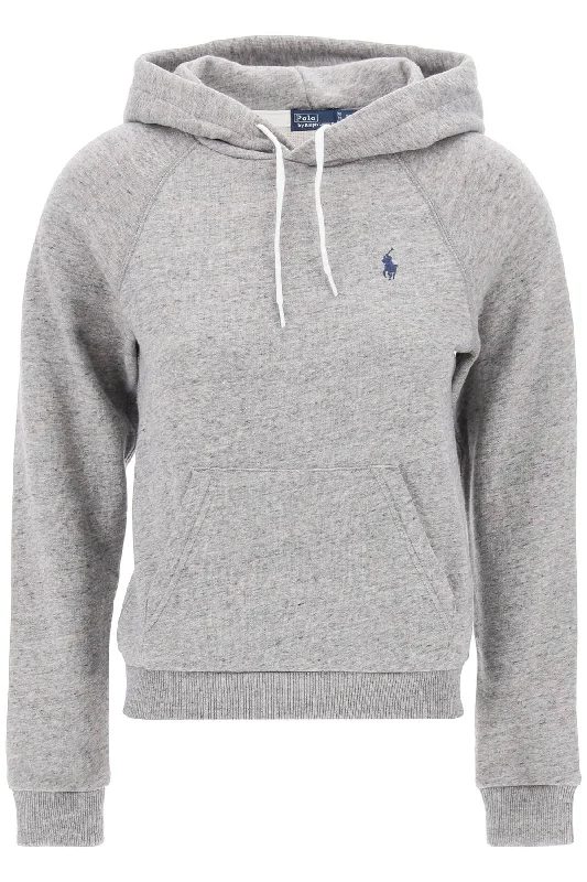 Hooded Sweatshirt With Embroidered Logo  - Grigio Hoodie with Oversized Fit Loose Comfortable