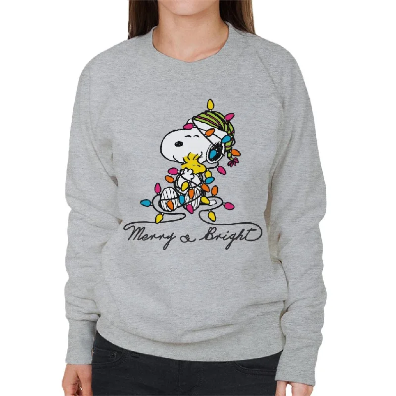 Peanuts Merry And Bright Snoopy Christmas Women's Sweatshirt Hoodie with Raglan Sleeves Sporty Comfortable