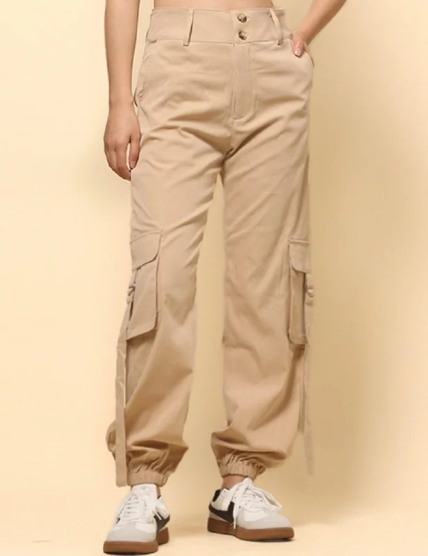 Ladies Solid Color Pockets High Wait Pants SKP4749 Warm Wool Trousers