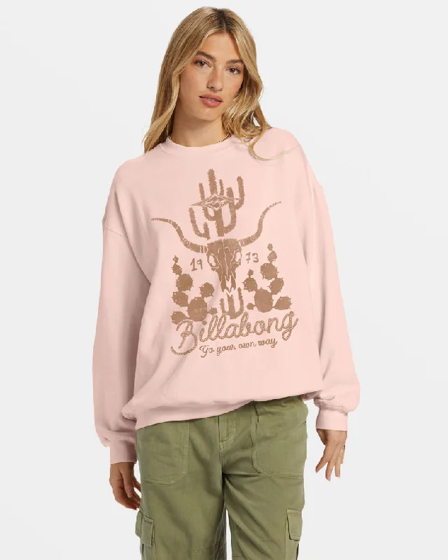 Billabong Ride In Oversized Crewneck Sweatshirt - FEELIN PEACHY Hoodie with Cuffed Sleeves Snug Secure