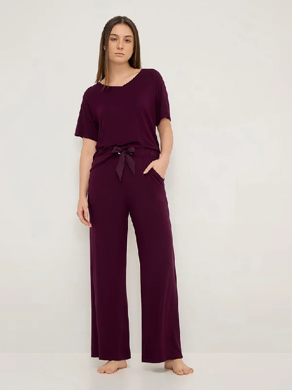 Wunderlove Purple High-Rise Supersoft Pants Chic Slim Fit Pants