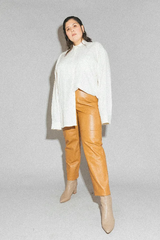 CAMEL LEATHER PANTS Chic Capri Pants