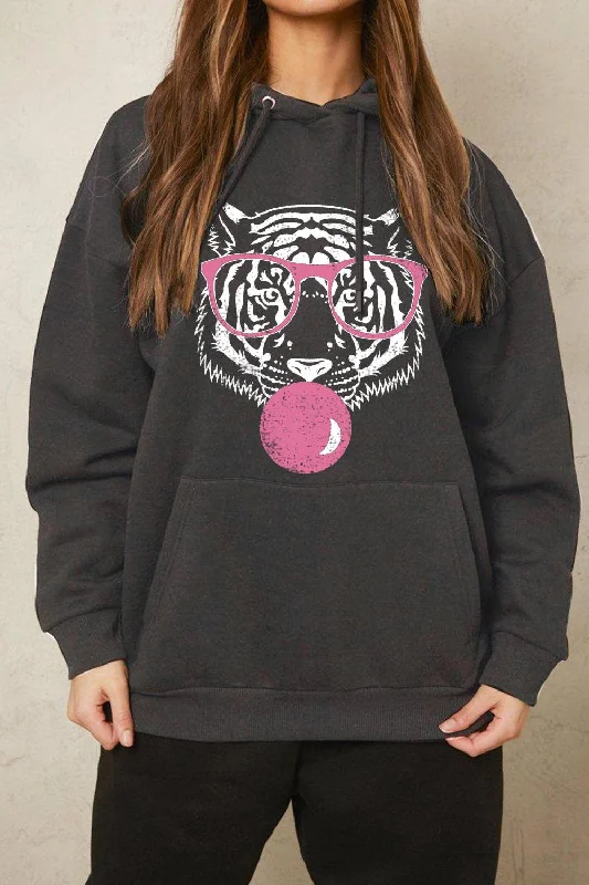 Full Size Tiger Graphic Hoodie Hoodie with Thumb Holes Functional Cozy