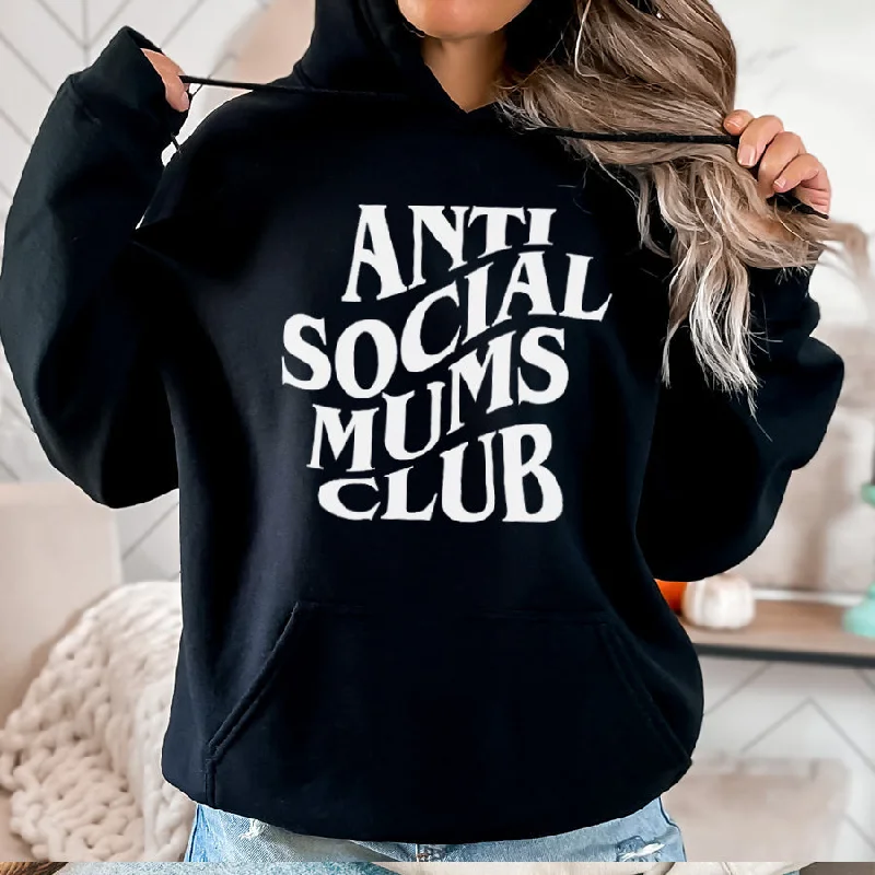 Anti Social Mums Club Hoodie Hoodie with Hem Elastic Stretchable Comfortable