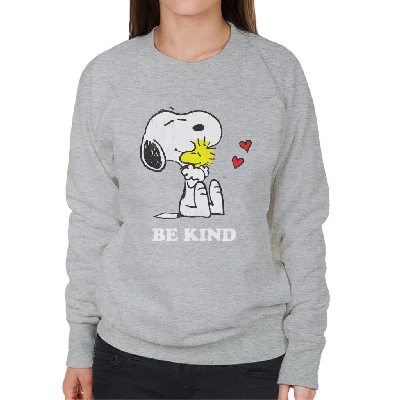 Peanuts Snoopy Hugging Woodstock Be Kind Women's Sweatshirt Hoodie with Exposed Zipper Edgy Industrial