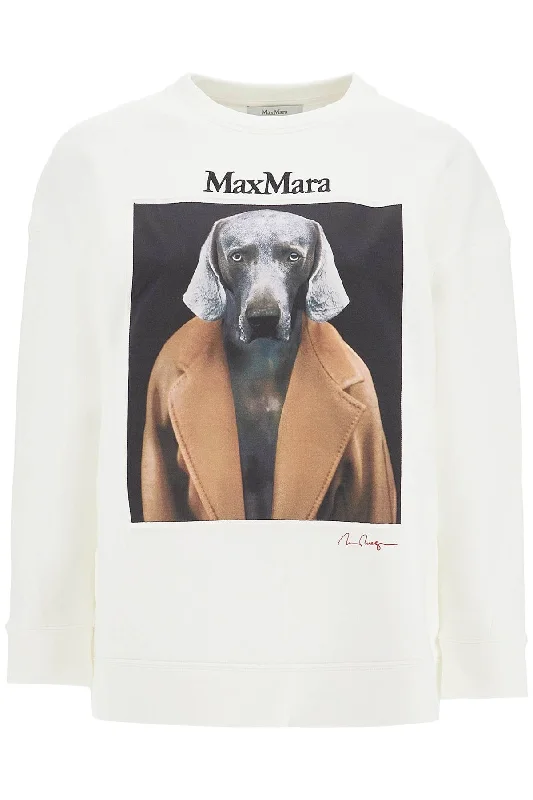 Wegman Printed Sweatshirt  - White Hoodie with Ribbed Cuffs Snug Fit Comfort