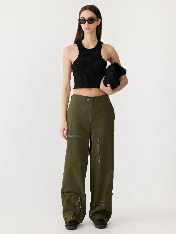 stretch drill utility pant Trendy High-Waist Trousers