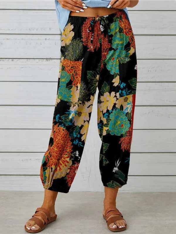 Printed Tied Cropped Pants Comfortable Maternity Pants