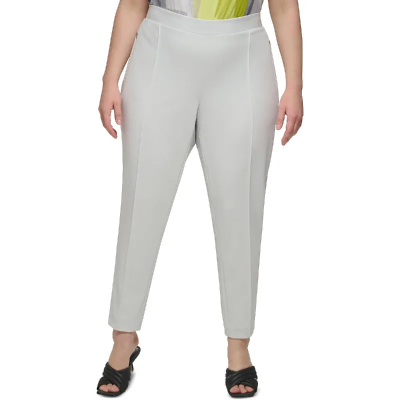 Plus Womens High Rise Stretch Straight Leg Pants Classic Pleated Pants