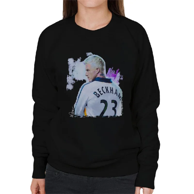 Sidney Maurer Original Portrait Of David Beckham Real Madrid Kit Women's Sweatshirt Hoodie with Emblem Brand Identity