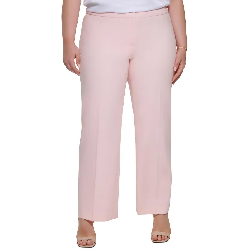 Plus Womens High Rise Solid Straight Leg Pants Comfortable Fleece Pants