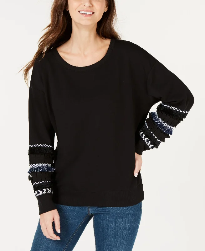 Style & Co Fringe Banded Sweatshirt Hoodie with Stripes Bold Sporty