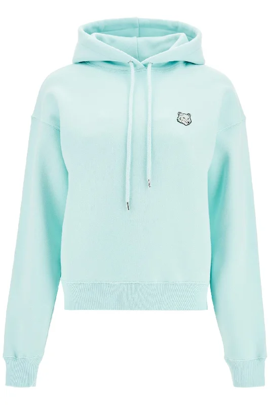 'bold Fox Head Comfort Fit Sweatshirt  - Light Blue Hoodie with Puffed Sleeves Voluminous Trendy