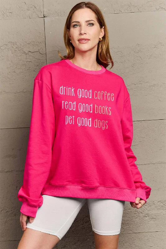 Simply Love Full Size Letter Graphic Round Neck Sweatshirt Hoodie with Hem Ribbing Snug Secure