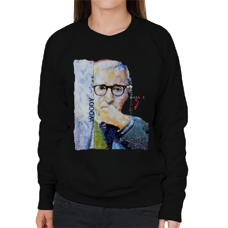 Sidney Maurer Original Portrait Of Director Woody Allen Women's Sweatshirt Hoodie with Strings Custom Fit Adjustable