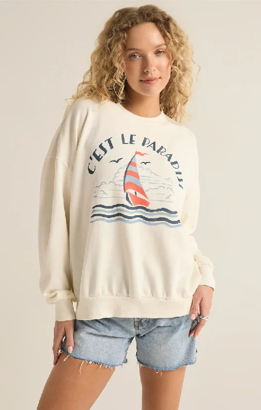 Z-Supply LE PARADIS SUNDAY SWEATSHIRT - SEA SALT Hoodie with Drop Shoulder Relaxed Streetwear