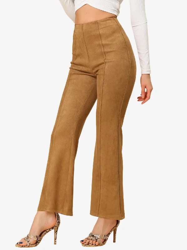 Faux Suede Wide Leg Casual Business Flared Bell Pants Chic Checkered Pants