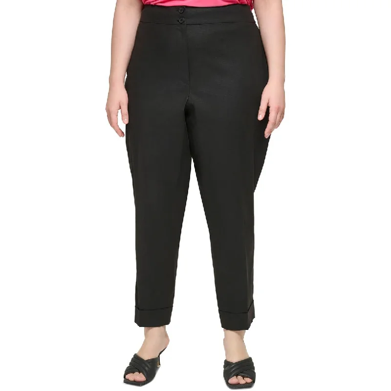 Plus Womens Cuffed Straight Leg Ankle Pants Trendy Velvet Pants