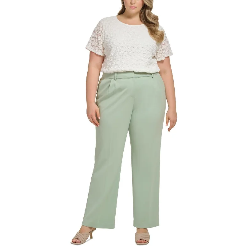 Plus Womens High Rise Pleated Wide Leg Pants Fashionable Work Pants