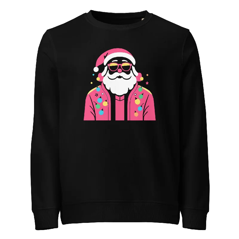 Groovy Santa Christmas Graphic Women Organic Sweatshirt Hoodie with Rhinestones Sparkly Elegant