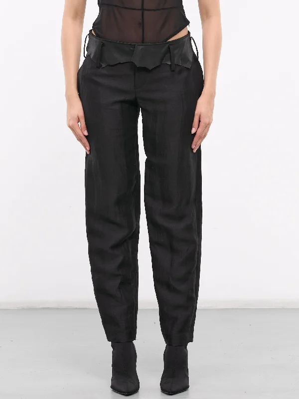 Gabardine Leather Detail Pants (FS-P13-308-1-BLACK) Casual Plaid Pants