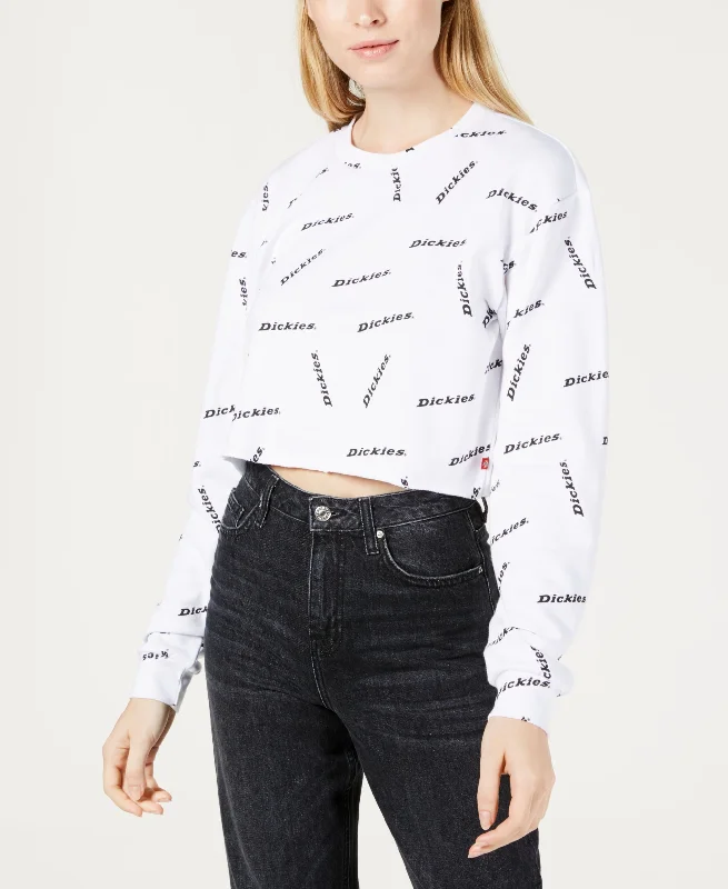 Dickies Cropped Graphic Sweatshirt Hoodie with Hem Fringe Bohemian Relaxed